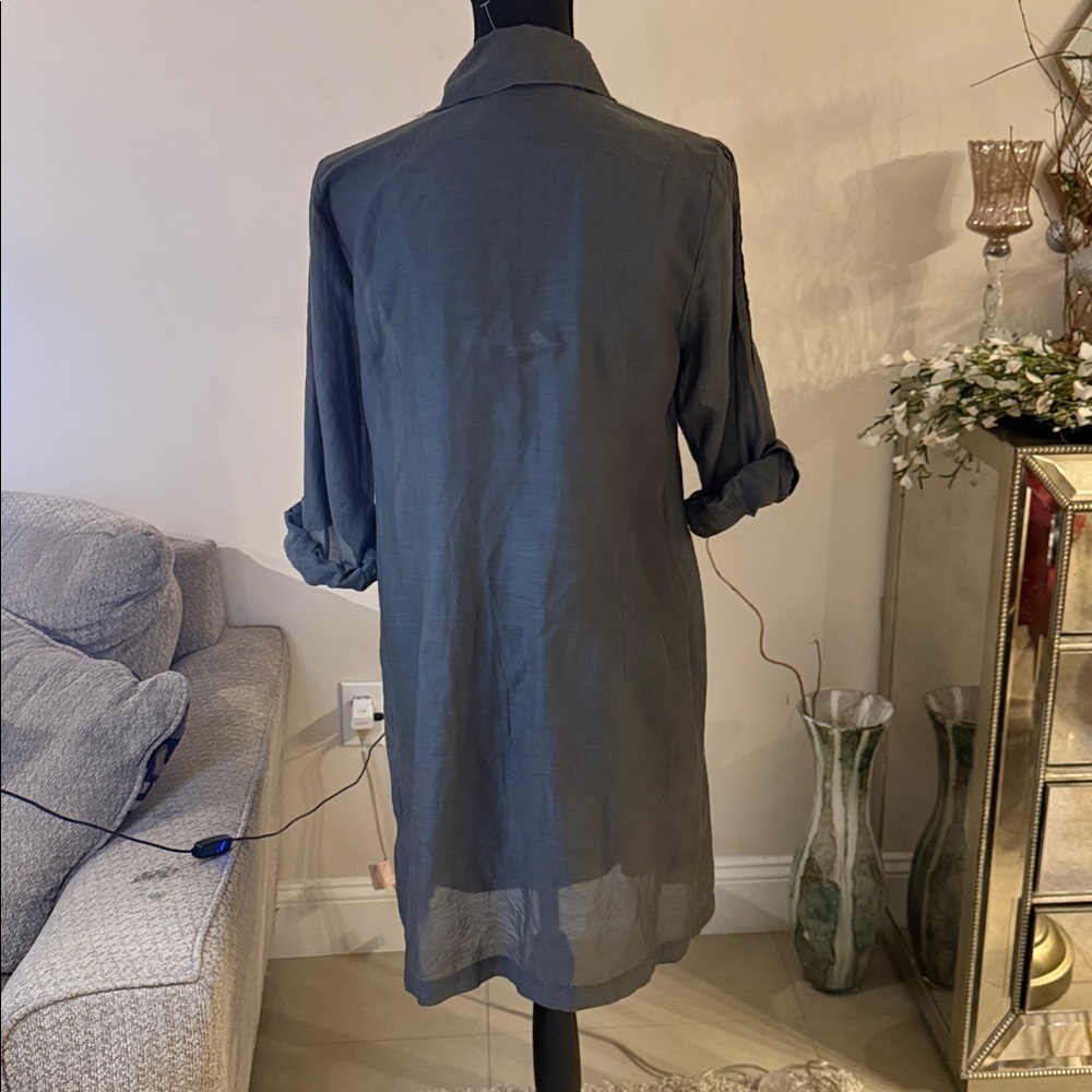 Gray Button-Up cotton/silk Dress with Lace size M - Picture 5 of 7